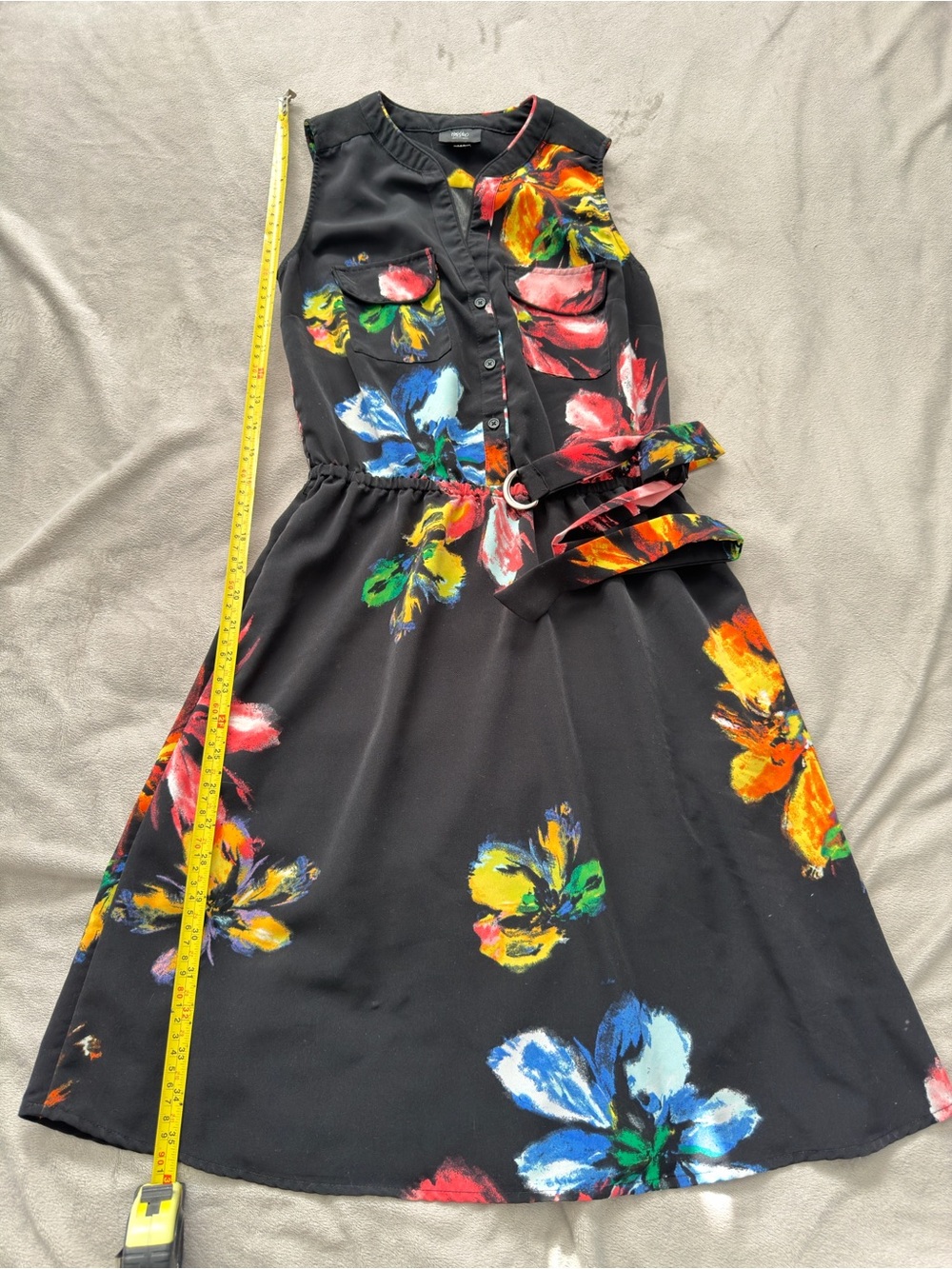 Black Floral Belted Dress